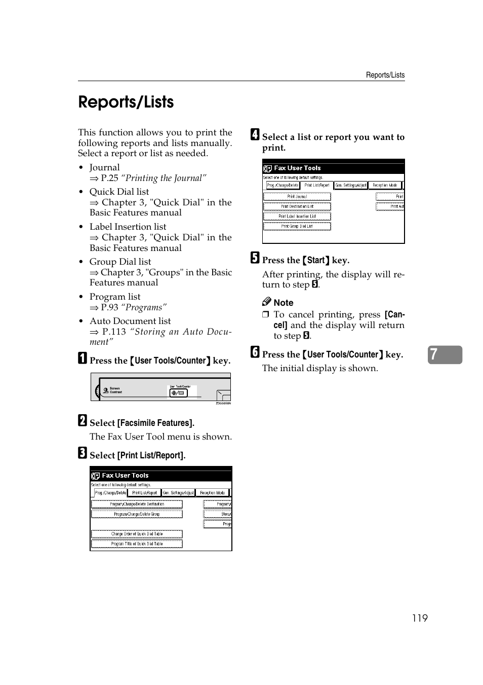 7reports/lists | Savin 1045 User Manual | Page 133 / 216