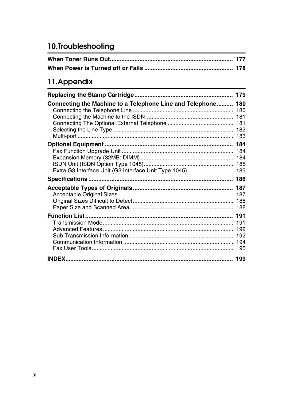 Troubleshooting, Appendix | Savin 1045 User Manual | Page 14 / 216