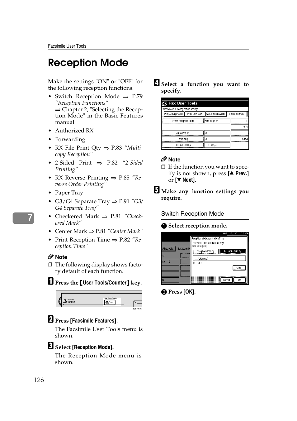 7reception mode | Savin 1045 User Manual | Page 140 / 216