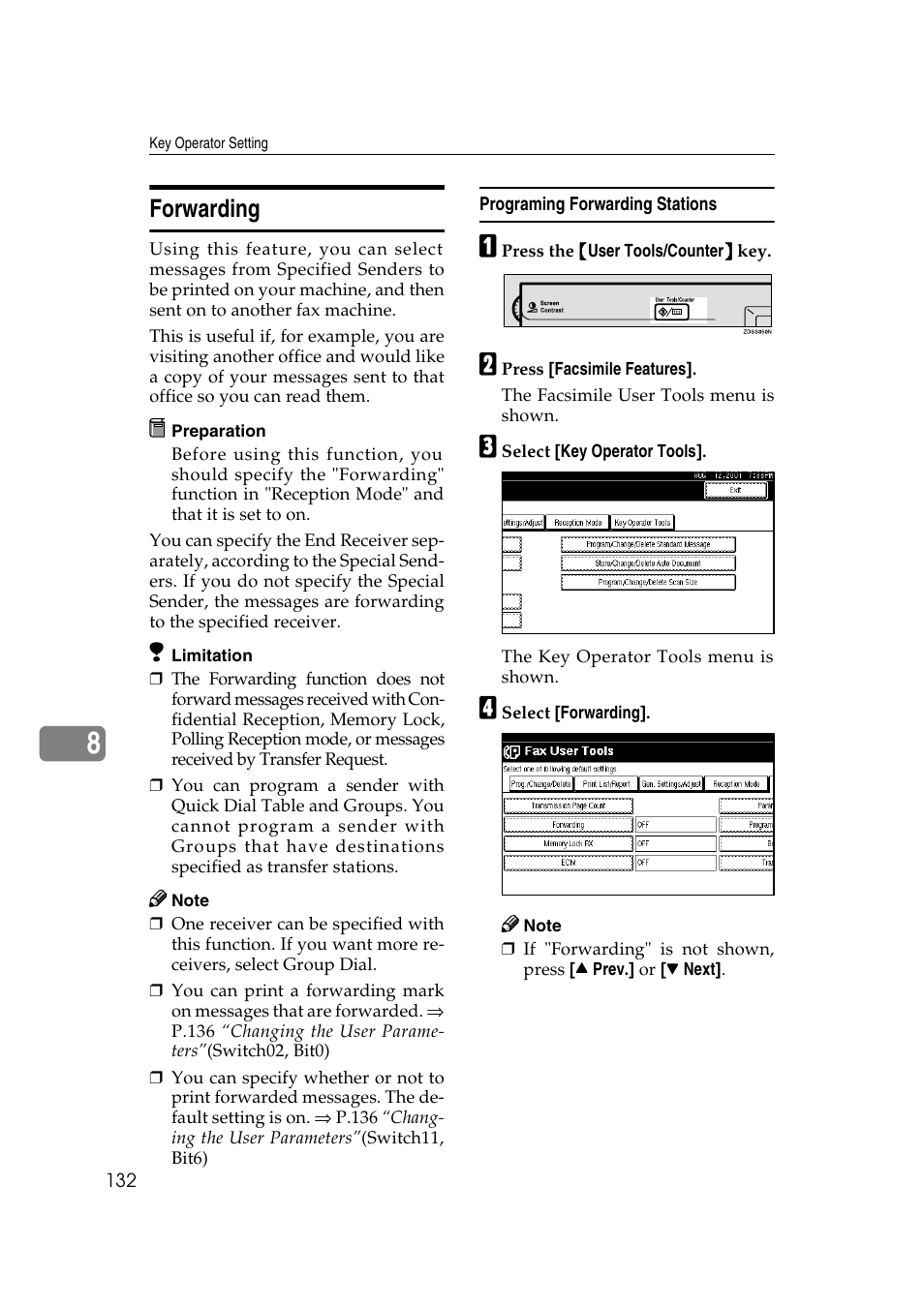 Forwarding | Savin 1045 User Manual | Page 146 / 216