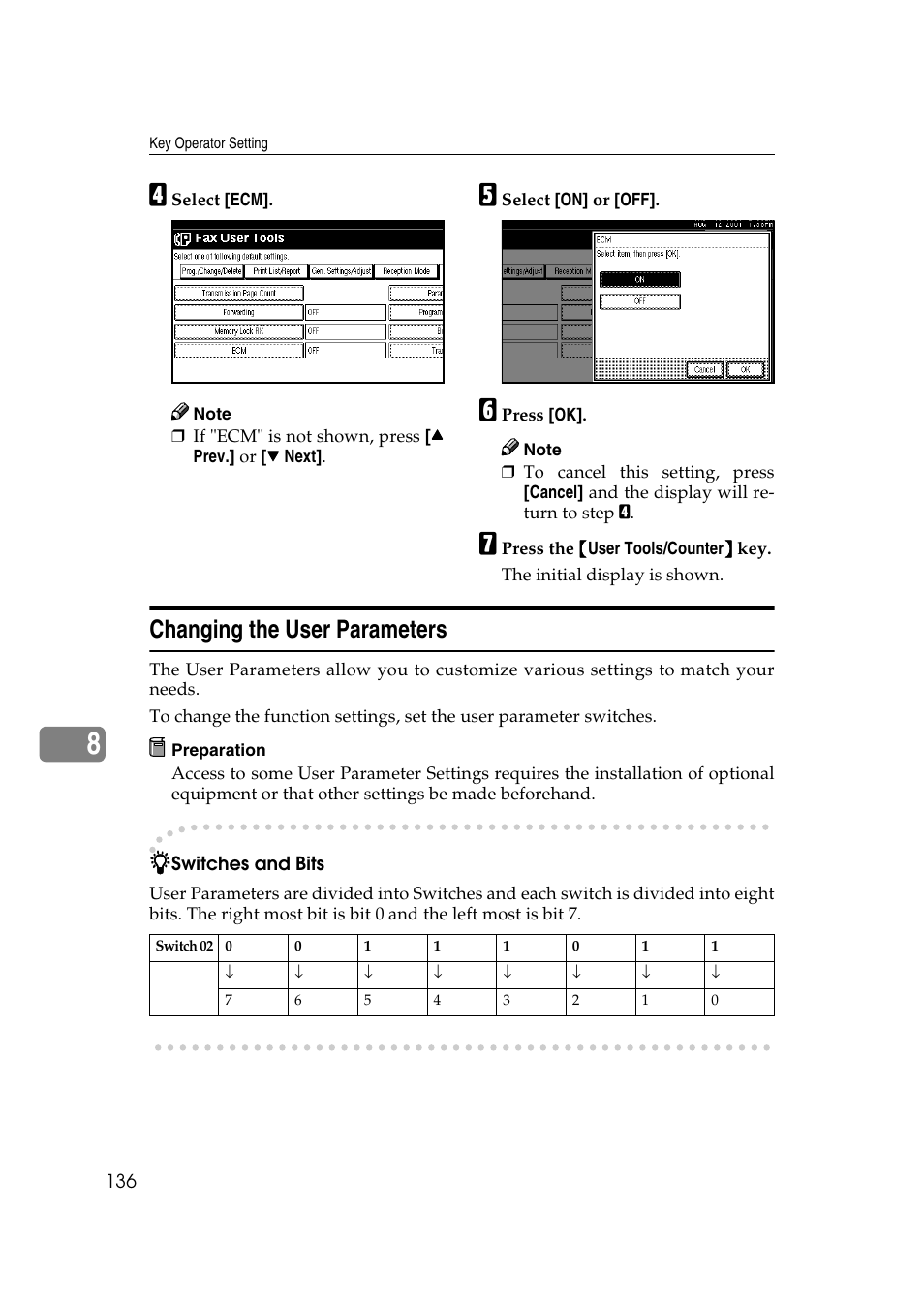 Changing the user parameters | Savin 1045 User Manual | Page 150 / 216