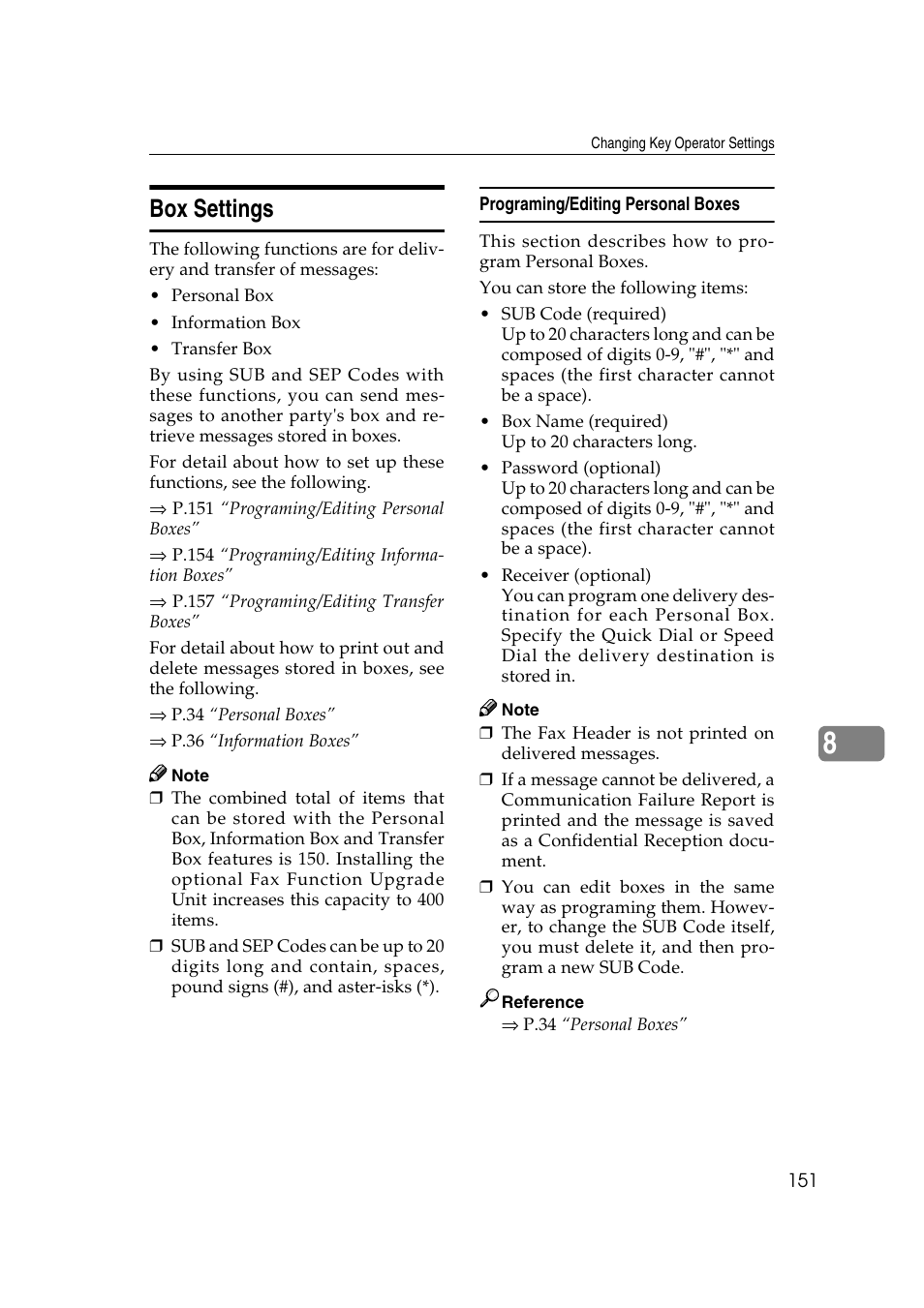 Box settings | Savin 1045 User Manual | Page 165 / 216