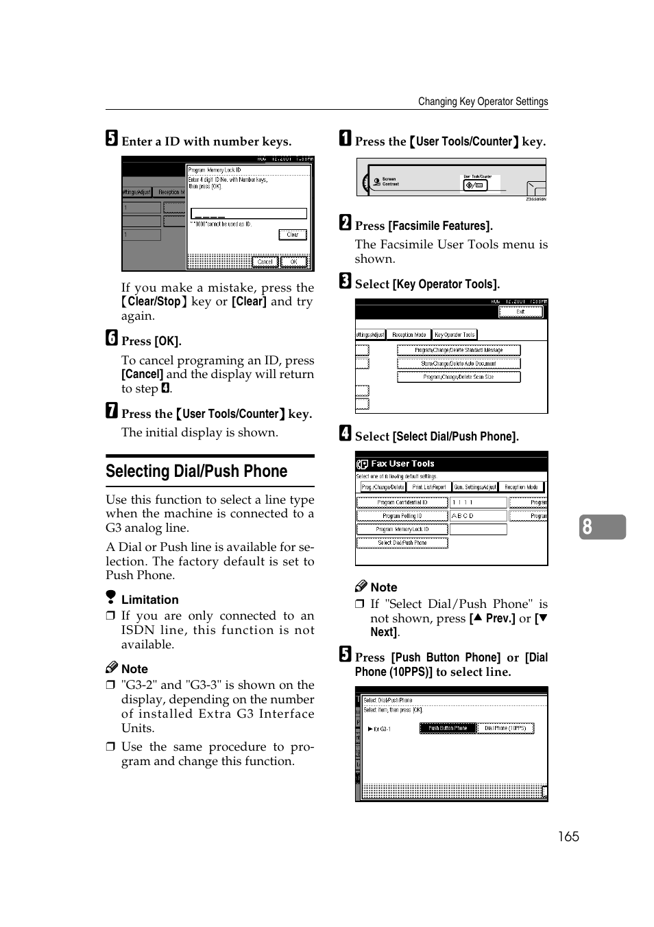 Selecting dial/push phone | Savin 1045 User Manual | Page 179 / 216