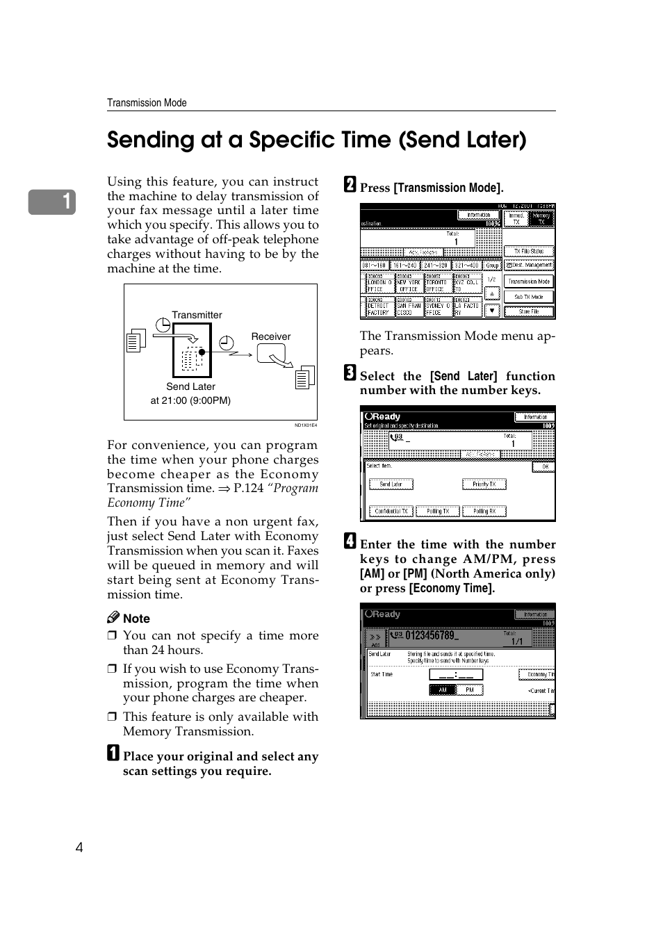 1sending at a specific time (send later) | Savin 1045 User Manual | Page 18 / 216