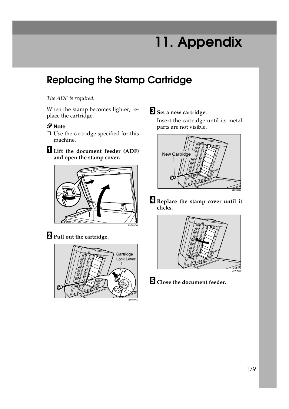 Appendix, Replacing the stamp cartridge | Savin 1045 User Manual | Page 193 / 216