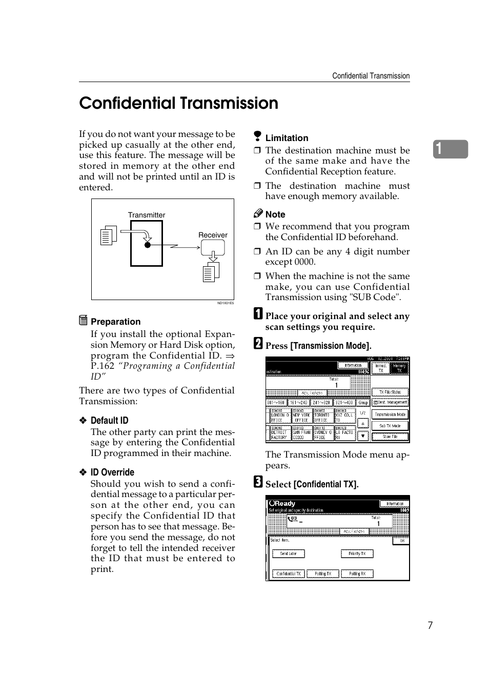 1confidential transmission | Savin 1045 User Manual | Page 21 / 216