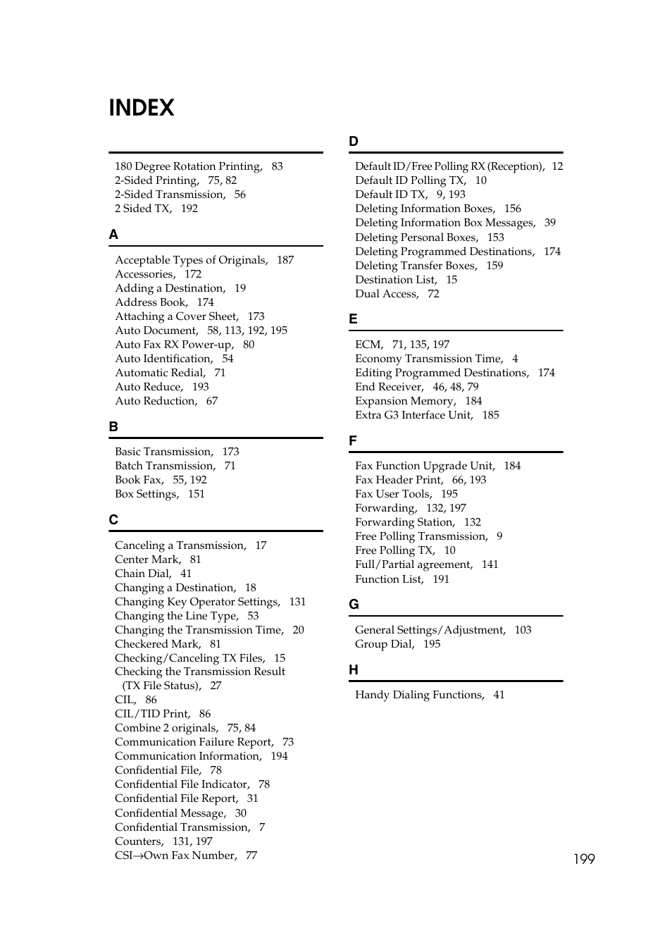 Index | Savin 1045 User Manual | Page 213 / 216