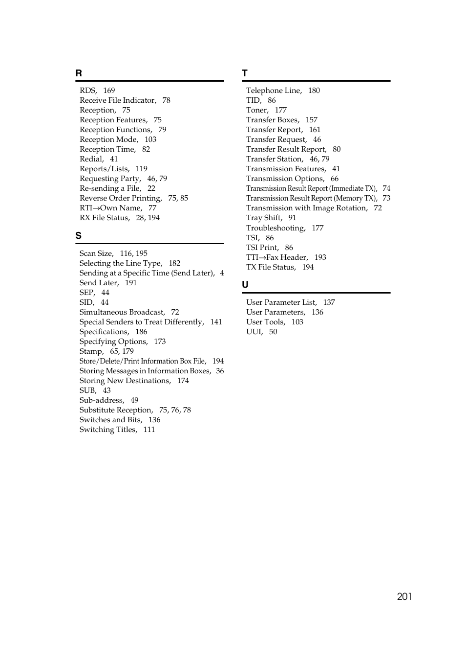 201 r | Savin 1045 User Manual | Page 215 / 216