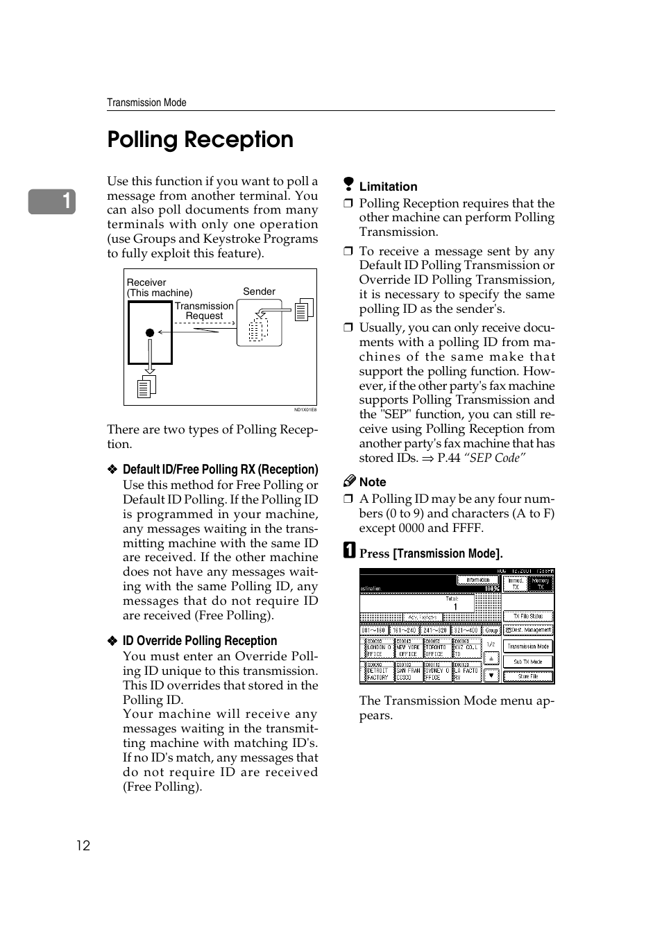 1polling reception | Savin 1045 User Manual | Page 26 / 216