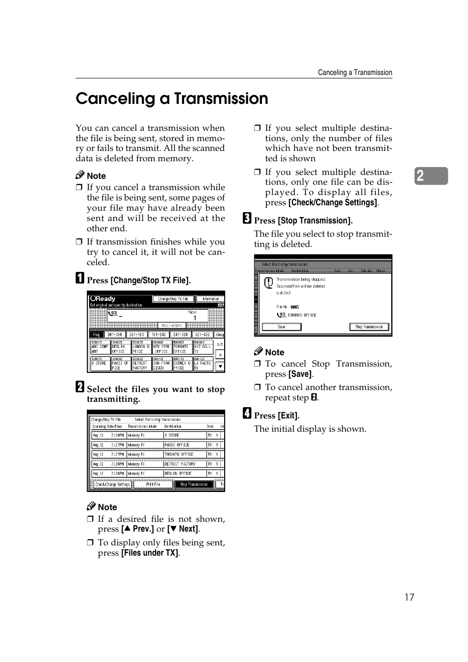 2canceling a transmission | Savin 1045 User Manual | Page 31 / 216