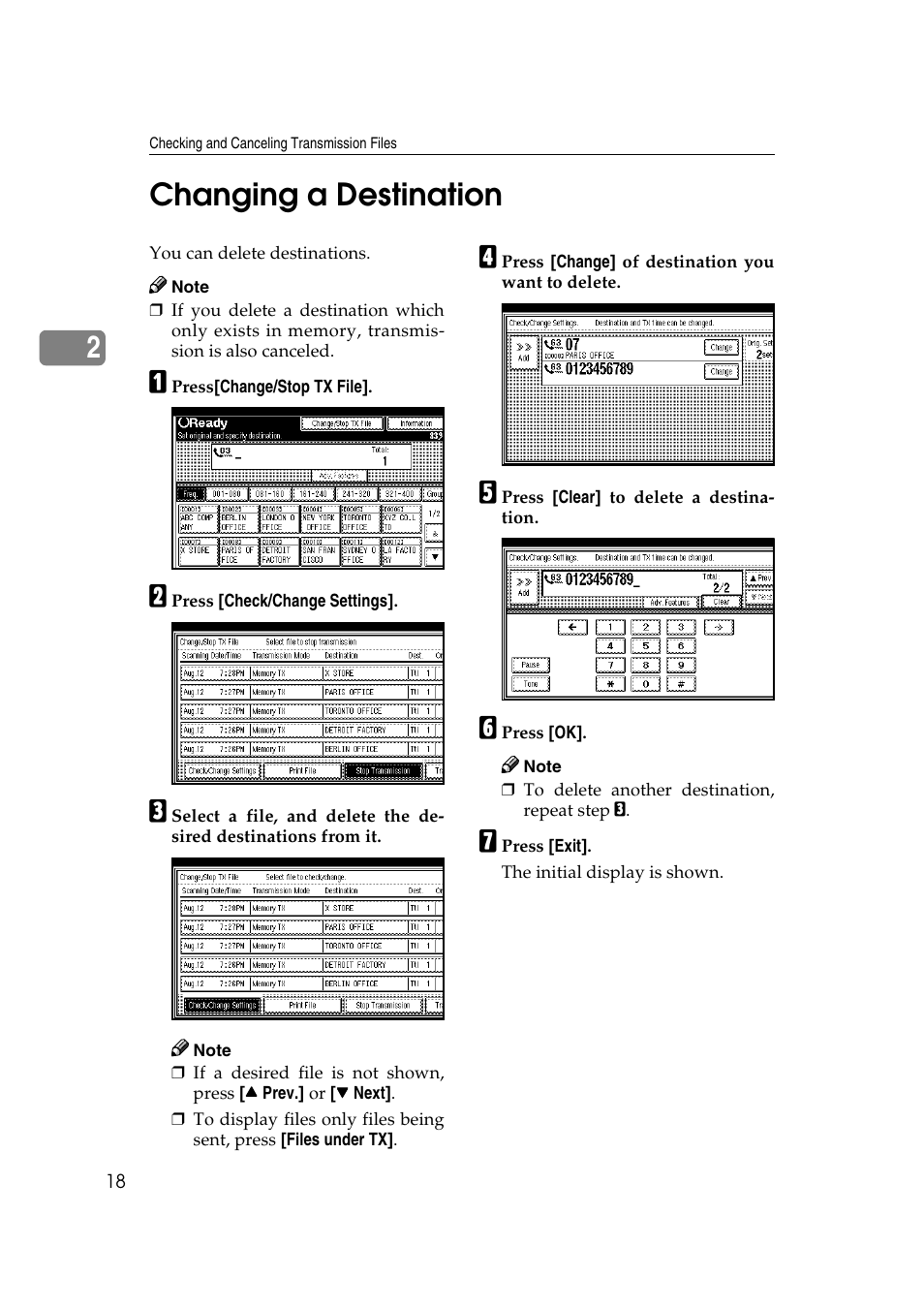 2changing a destination | Savin 1045 User Manual | Page 32 / 216