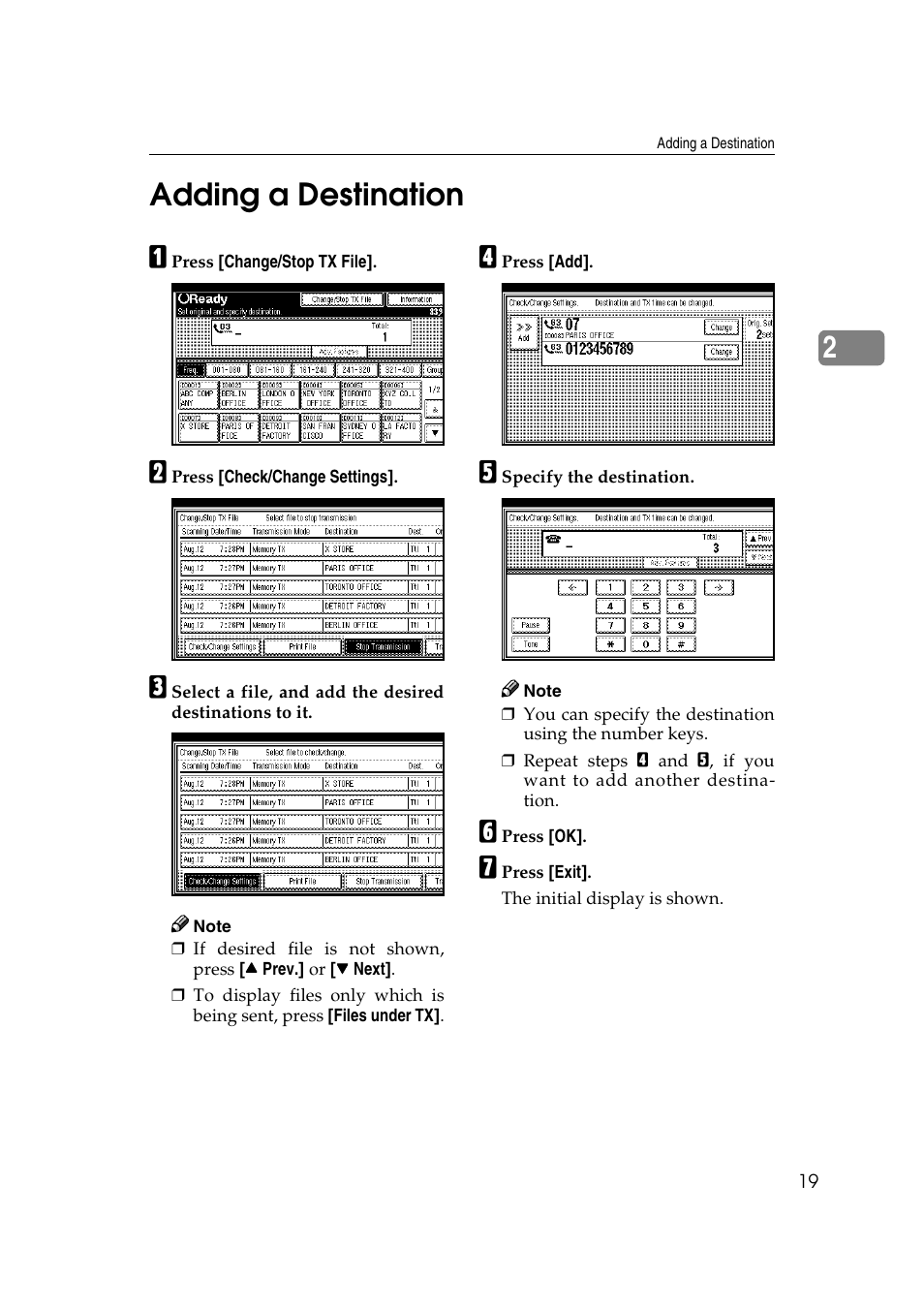 2adding a destination | Savin 1045 User Manual | Page 33 / 216