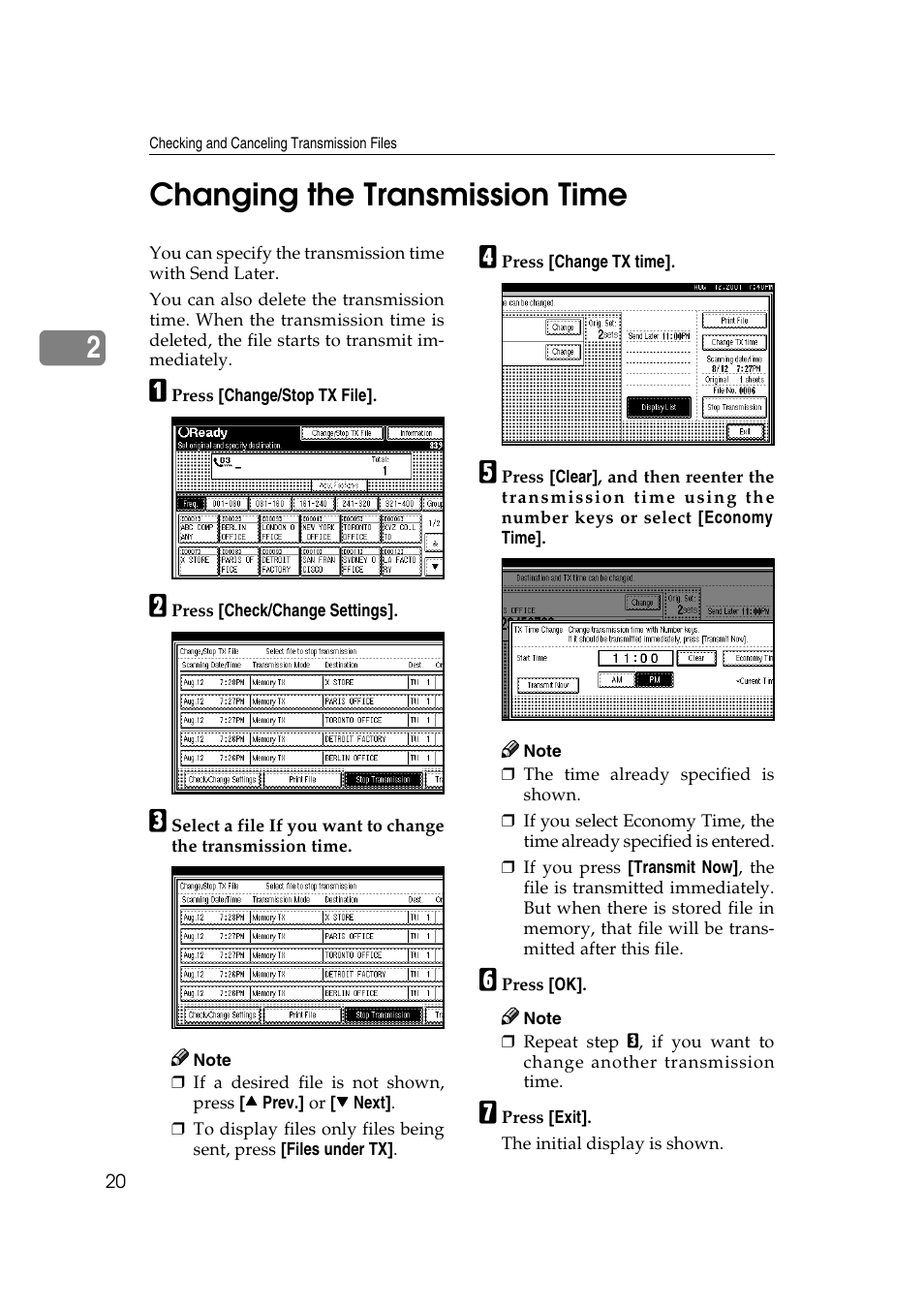 2changing the transmission time | Savin 1045 User Manual | Page 34 / 216