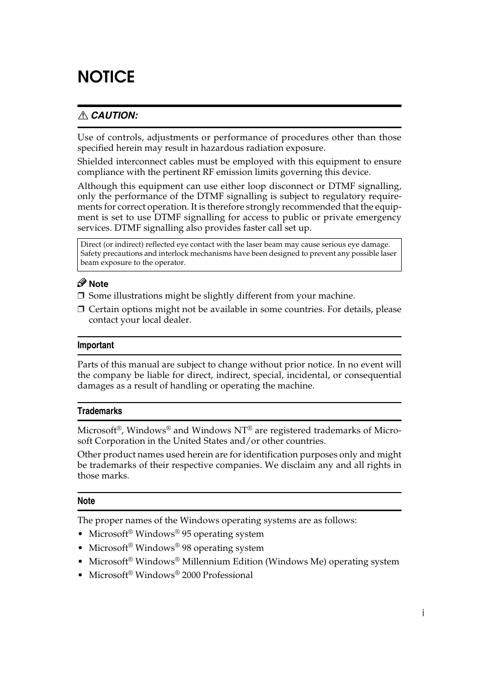 Notice | Savin 1045 User Manual | Page 5 / 216