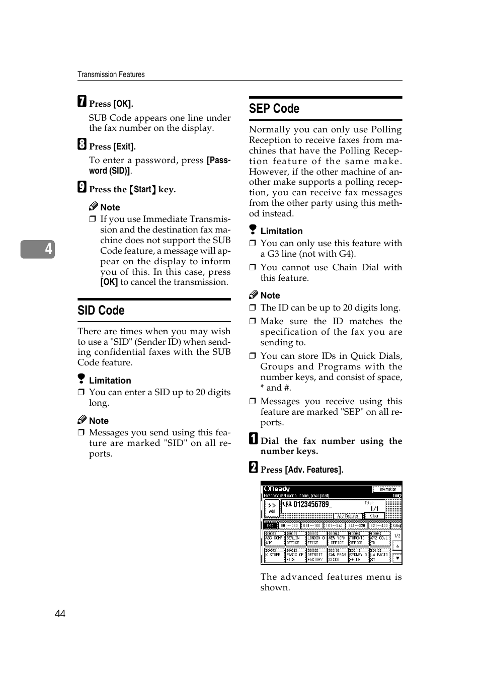 Sid code, Sep code | Savin 1045 User Manual | Page 58 / 216