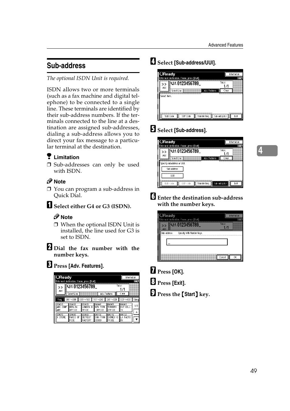 Sub-address | Savin 1045 User Manual | Page 63 / 216