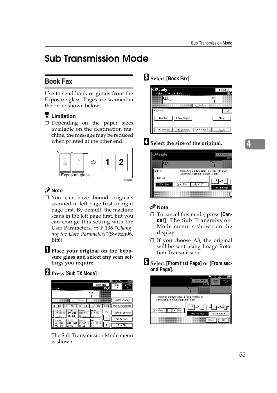 4sub transmission mode, Book fax | Savin 1045 User Manual | Page 69 / 216