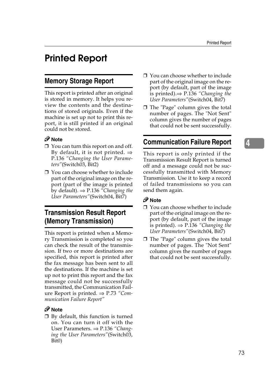 4printed report, Communication failure report | Savin 1045 User Manual | Page 87 / 216