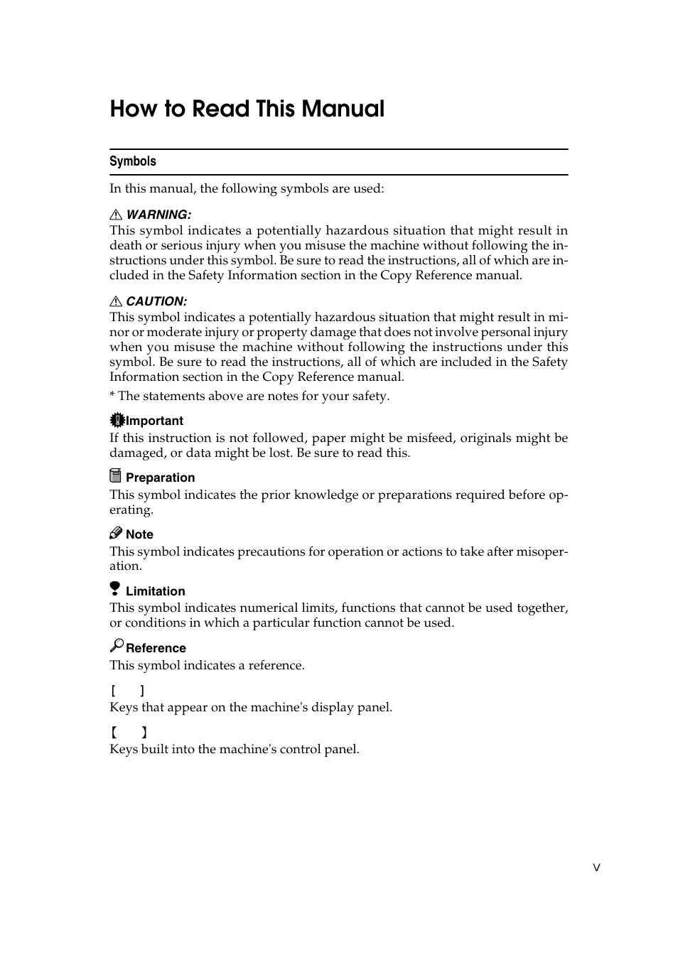 How to read this manual | Savin 1045 User Manual | Page 9 / 216