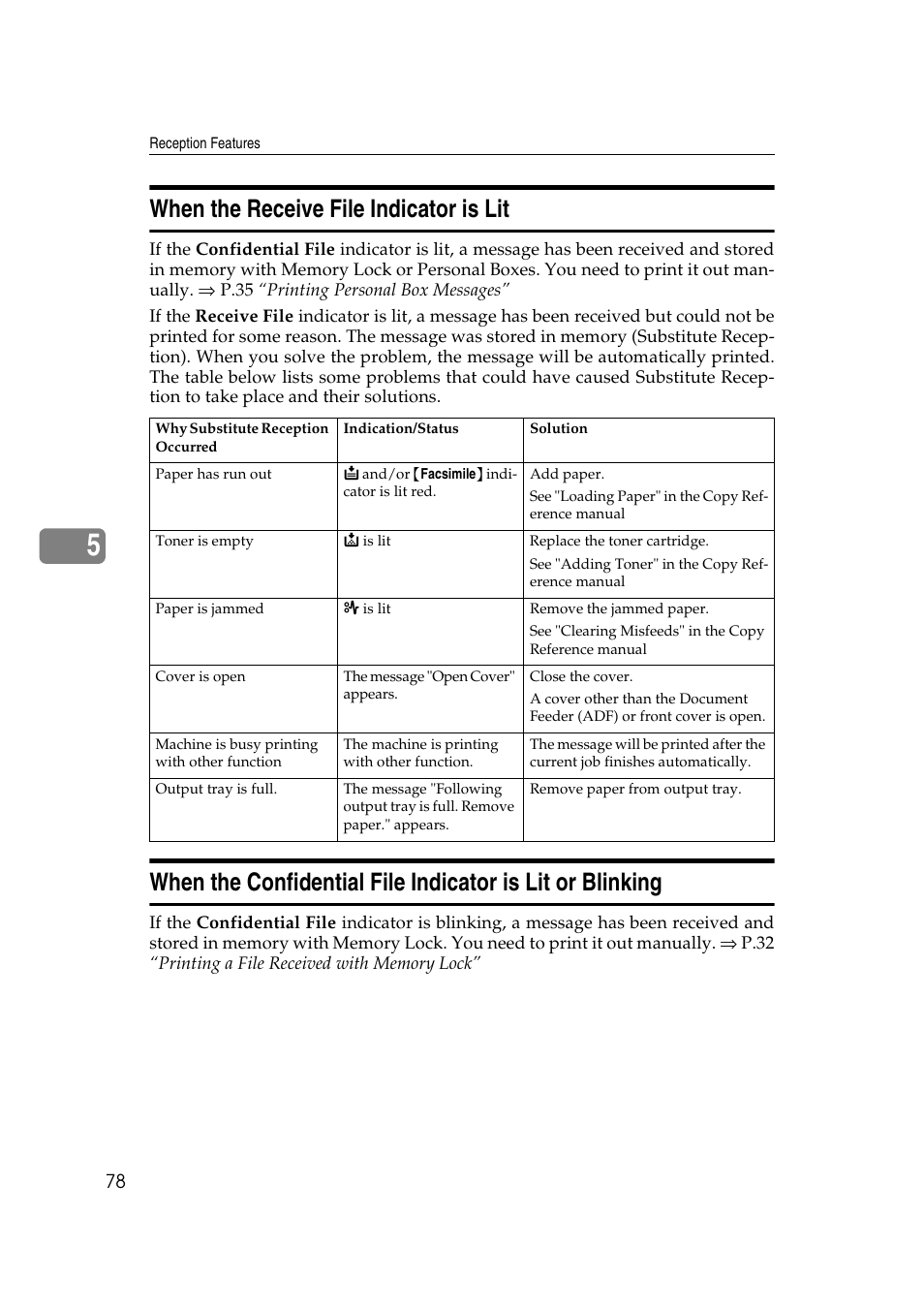 When the receive file indicator is lit | Savin 1045 User Manual | Page 92 / 216