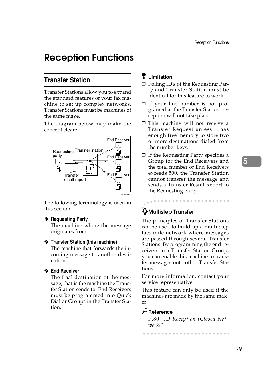 5reception functions, Transfer station | Savin 1045 User Manual | Page 93 / 216