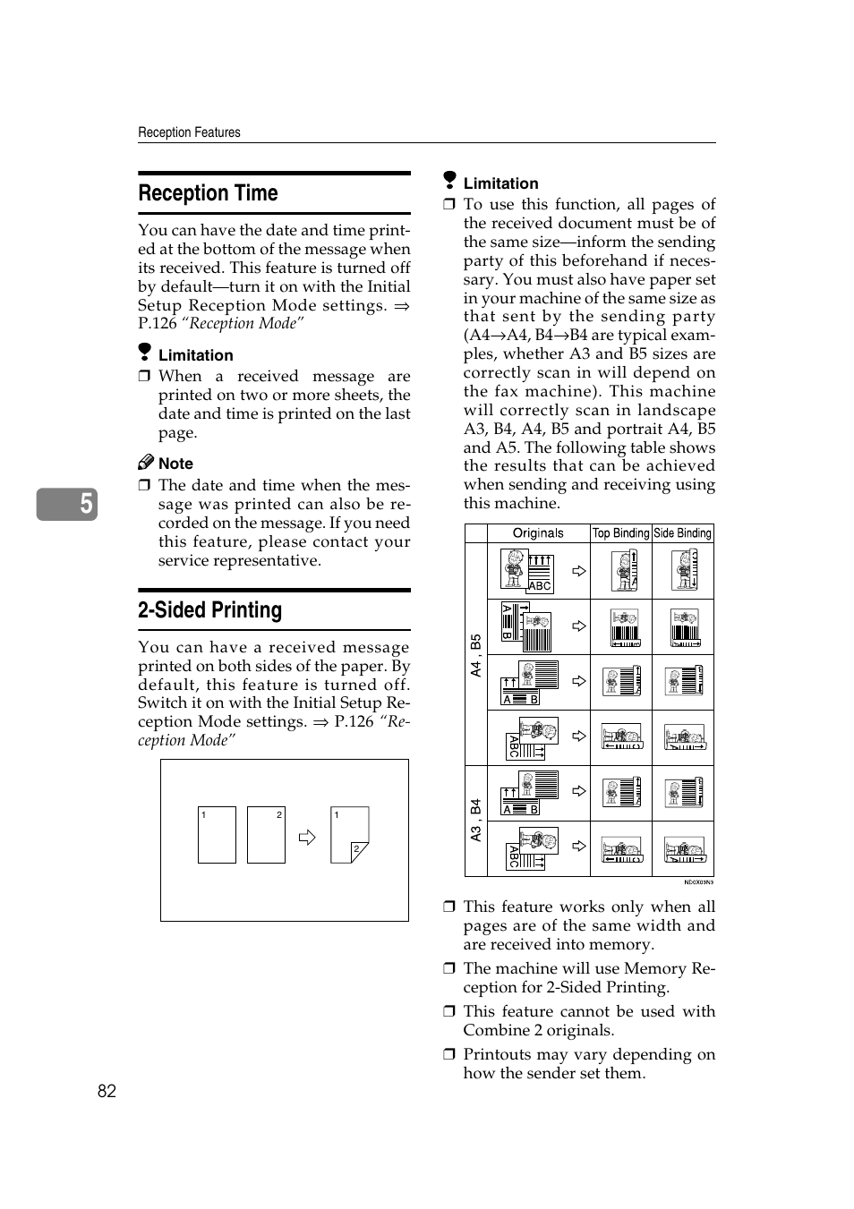 Reception time, Sided printing | Savin 1045 User Manual | Page 96 / 216