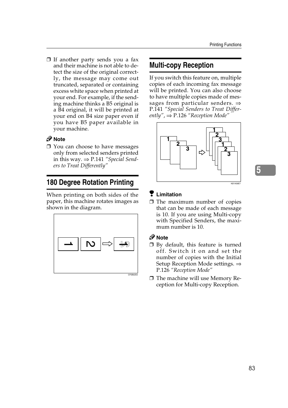 180 degree rotation printing, Multi-copy reception | Savin 1045 User Manual | Page 97 / 216