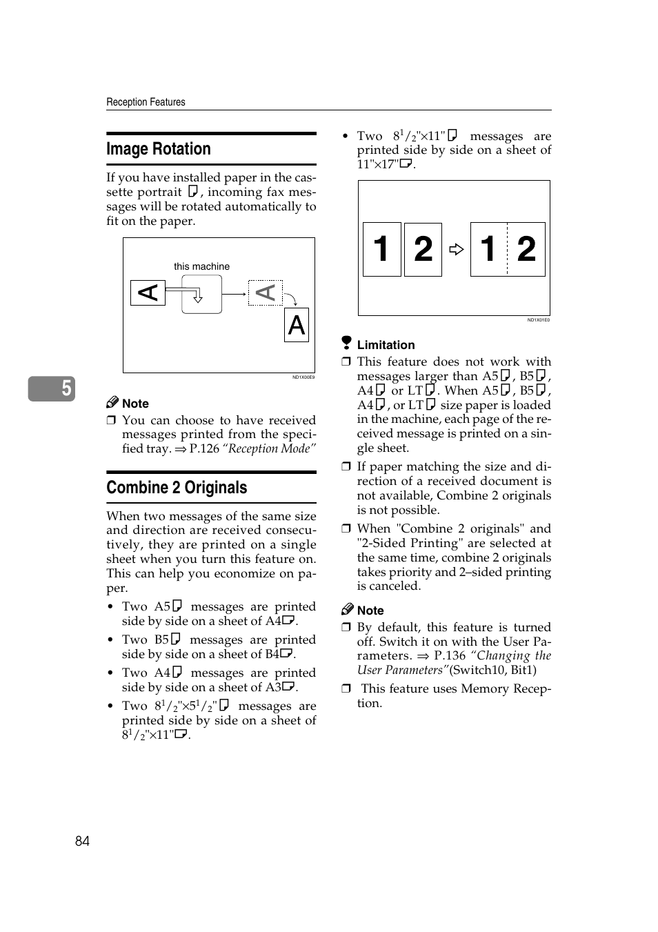 Image rotation, Combine 2 originals | Savin 1045 User Manual | Page 98 / 216