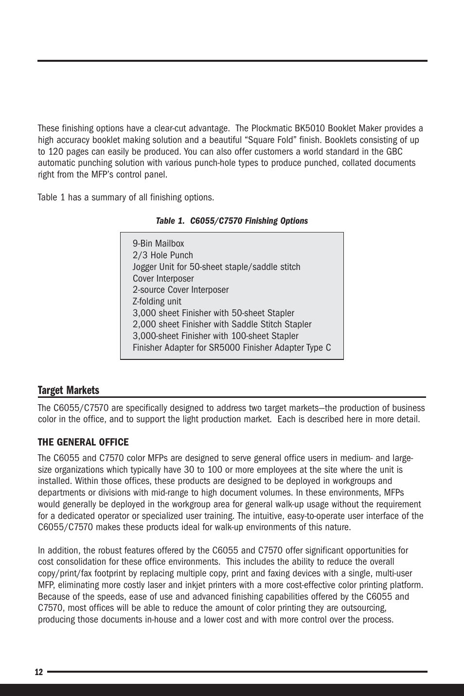 Target markets | Savin C6055 User Manual | Page 15 / 80