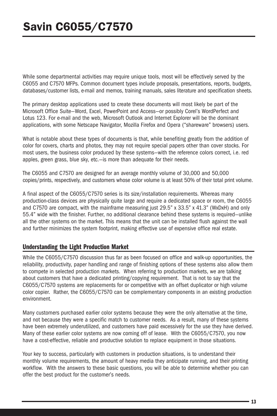 Understanding the light production market | Savin C6055 User Manual | Page 16 / 80