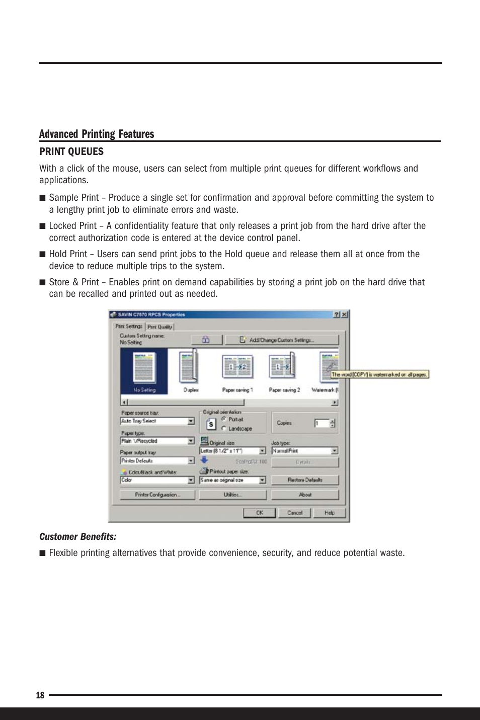 Advanced printing features, Print queues | Savin C6055 User Manual | Page 21 / 80