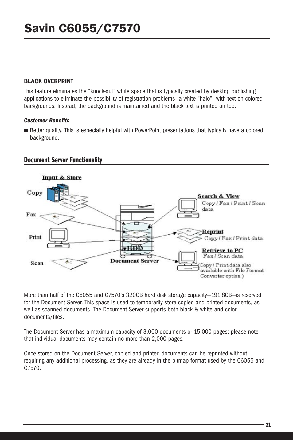 Black overprint, Document server functionality | Savin C6055 User Manual | Page 24 / 80
