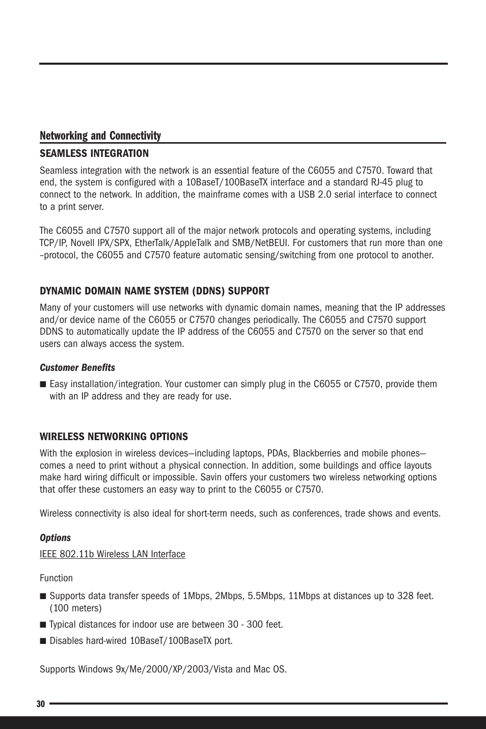 Networking and connectivity, Seamless integration, Wireless networking options | Seamless integration wireless networking options | Savin C6055 User Manual | Page 33 / 80
