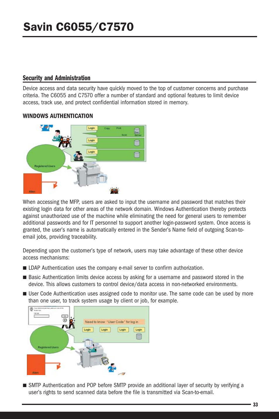 Security and administration | Savin C6055 User Manual | Page 36 / 80