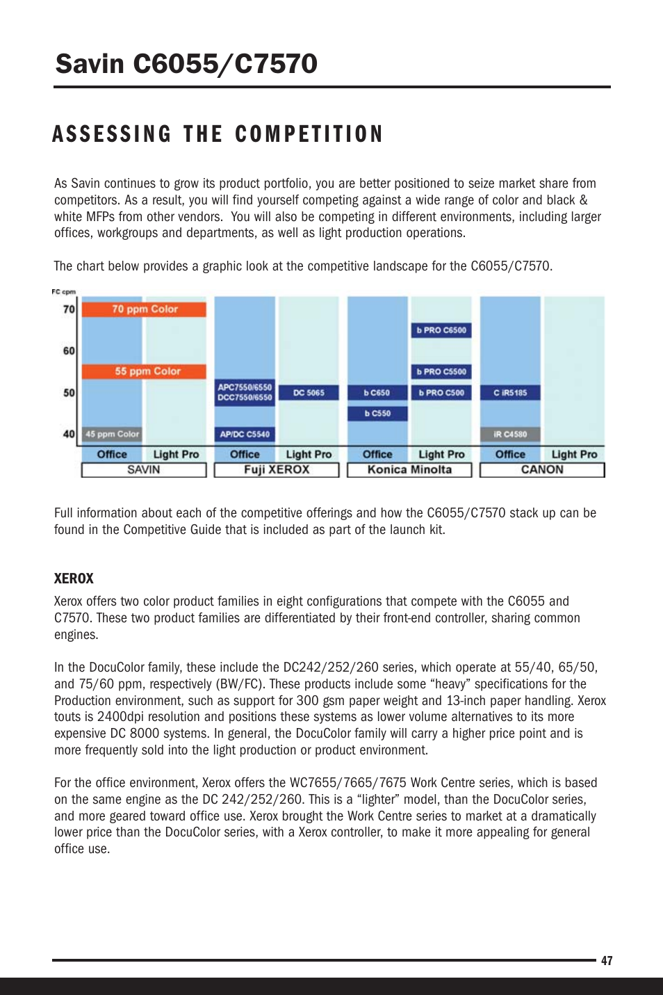 Assessing the competition | Savin C6055 User Manual | Page 50 / 80