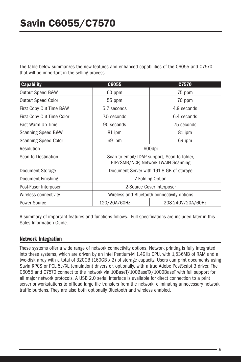 Network integration | Savin C6055 User Manual | Page 8 / 80