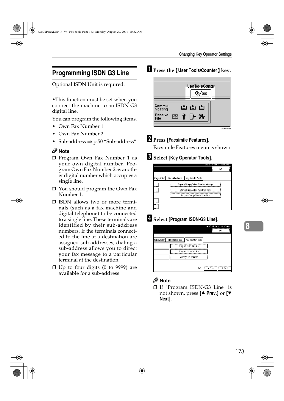 Programming isdn g3 line | Savin Fax Option Type 1027 User Manual | Page 41 / 74