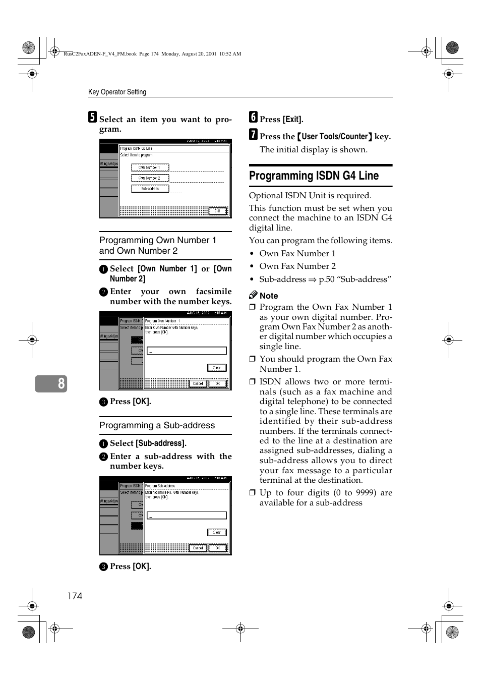 Programming isdn g4 line | Savin Fax Option Type 1027 User Manual | Page 42 / 74