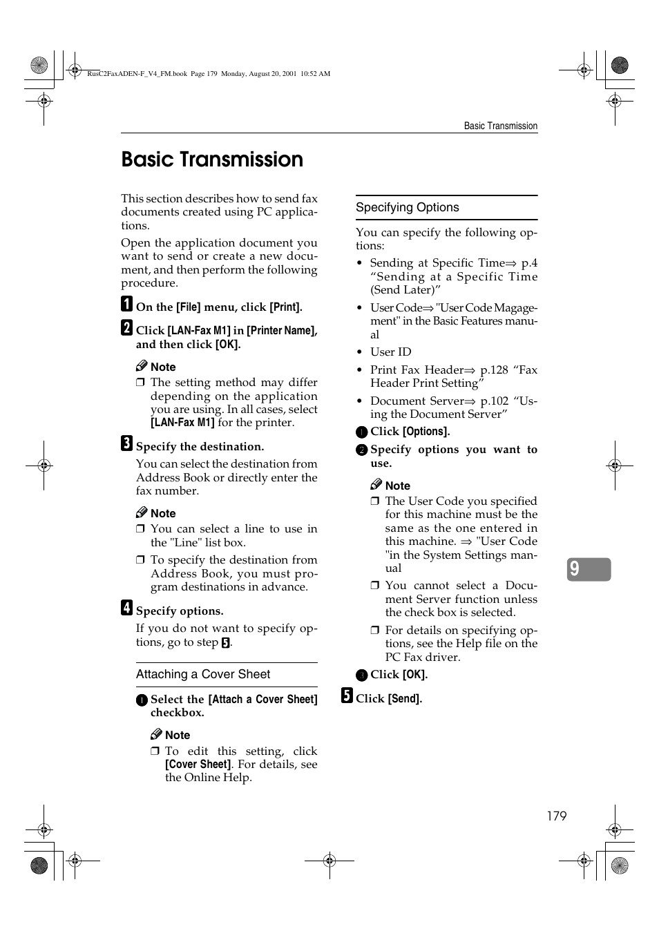 9basic transmission | Savin Fax Option Type 1027 User Manual | Page 47 / 74