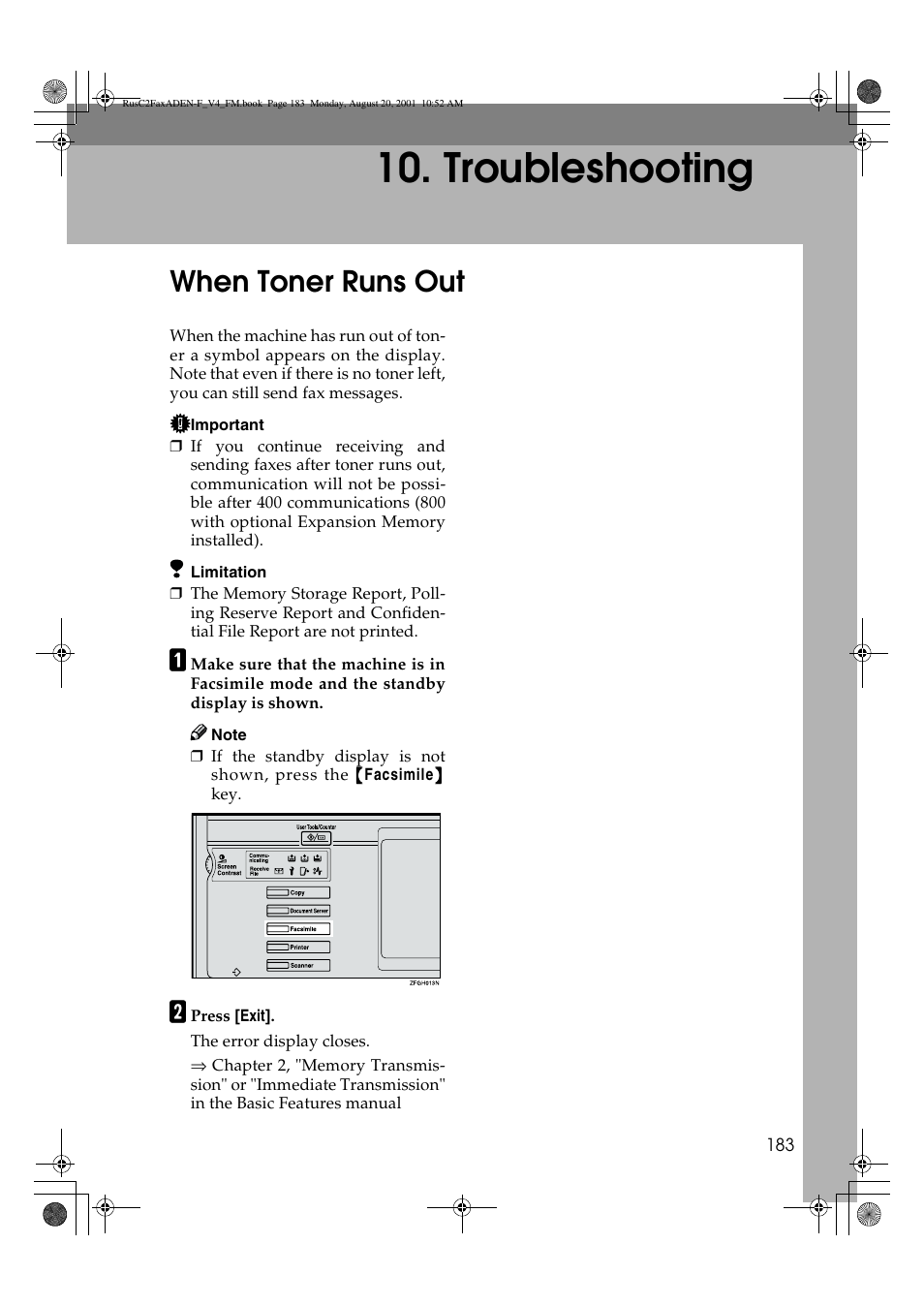 Troubleshooting, When toner runs out | Savin Fax Option Type 1027 User Manual | Page 51 / 74