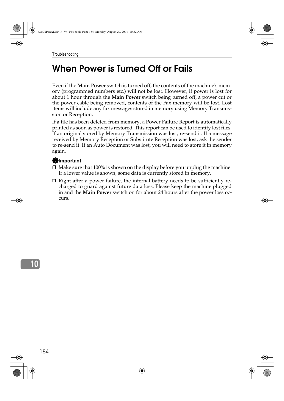 10 when power is turned off or fails | Savin Fax Option Type 1027 User Manual | Page 52 / 74