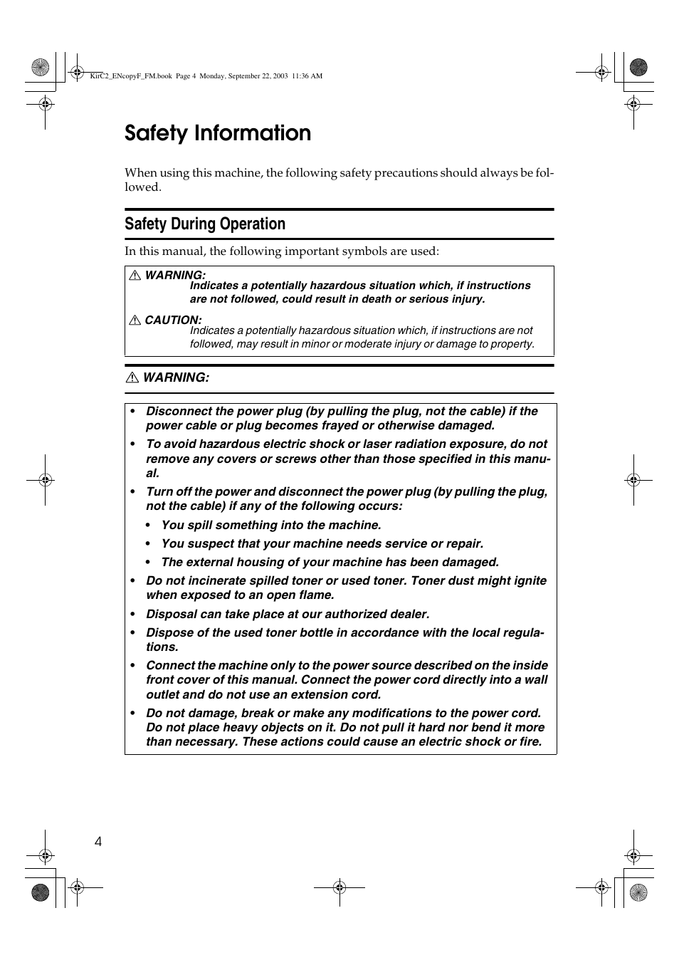 Safety information, Safety during operation | Savin 4018 User Manual | Page 12 / 80