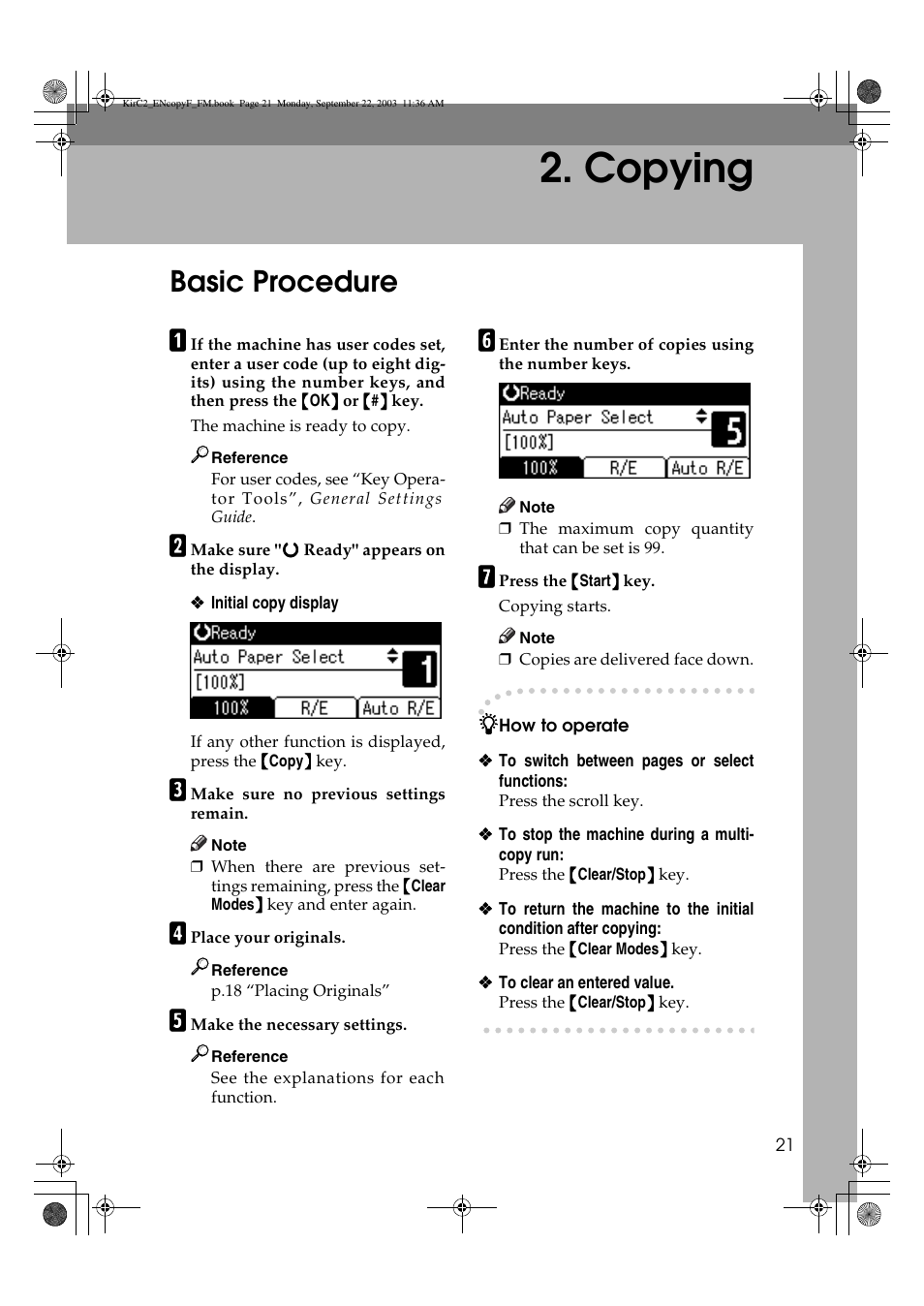 Copying, Basic procedure | Savin 4018 User Manual | Page 29 / 80