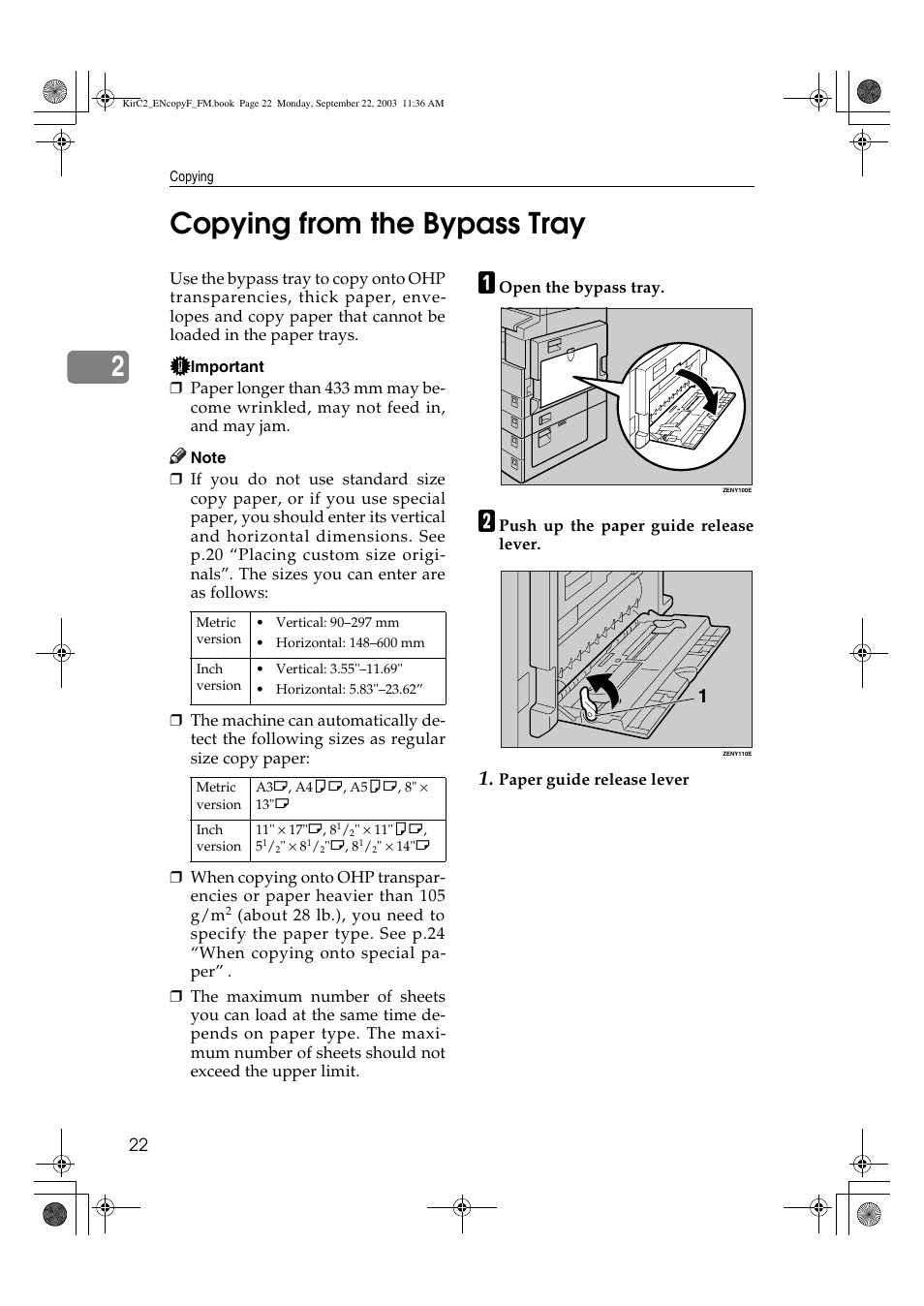 2copying from the bypass tray | Savin 4018 User Manual | Page 30 / 80