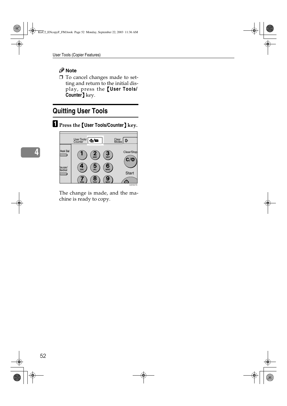 Quitting user tools | Savin 4018 User Manual | Page 60 / 80