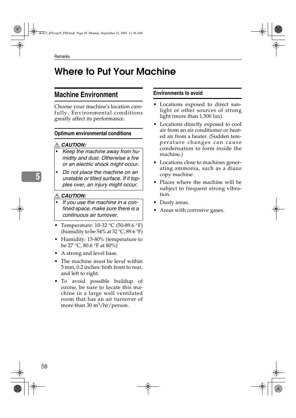 5where to put your machine, Machine environment | Savin 4018 User Manual | Page 66 / 80