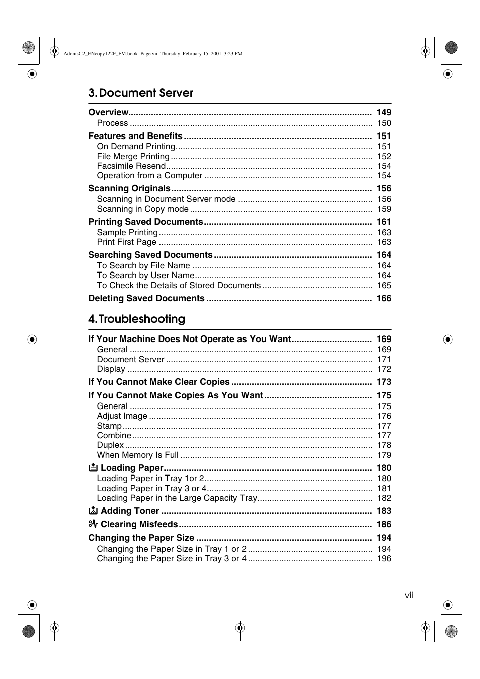 Document server, Troubleshooting | Savin 4502/4502p User Manual | Page 10 / 89