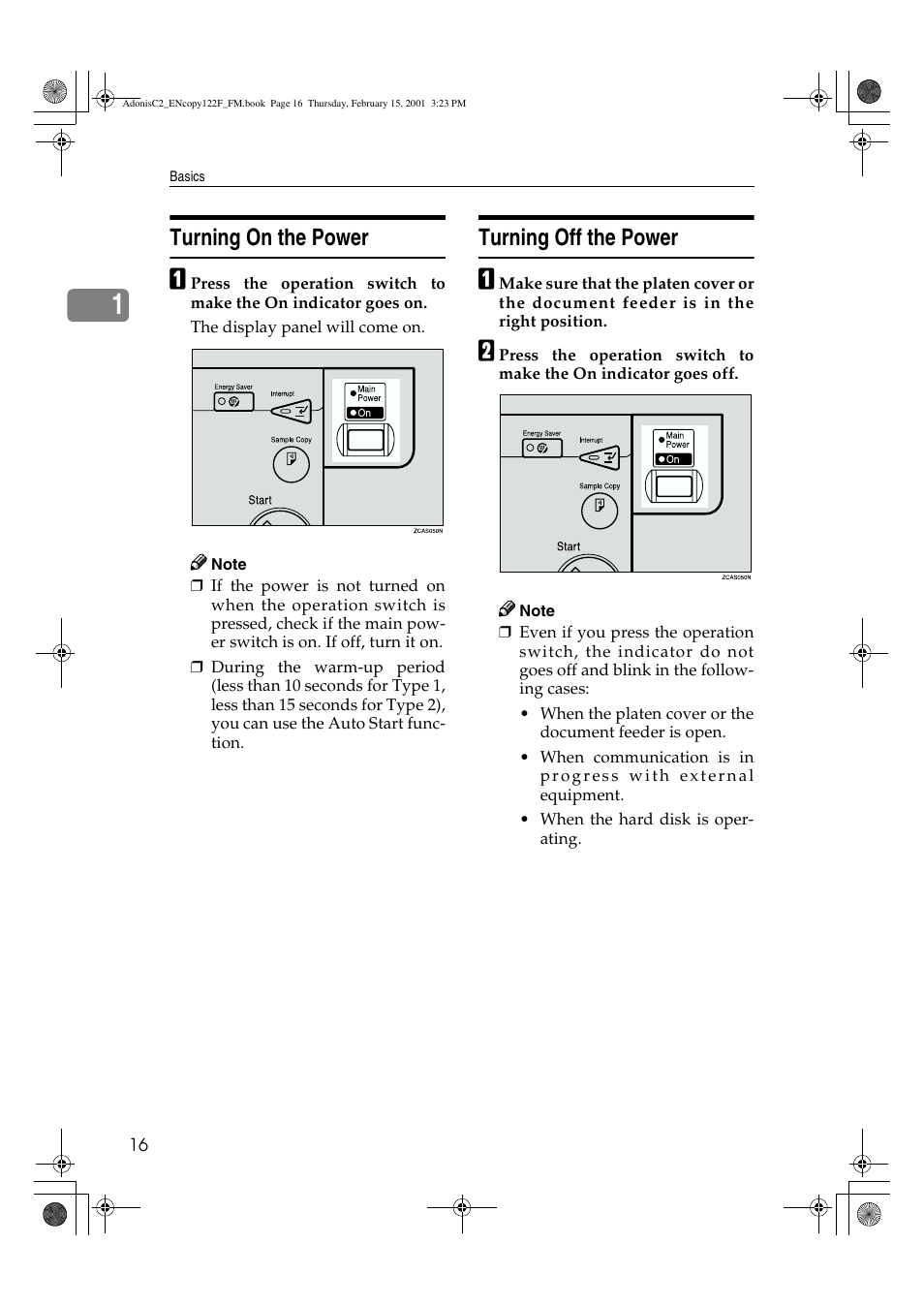 Turning on the power, Turning off the power | Savin 4502/4502p User Manual | Page 29 / 89