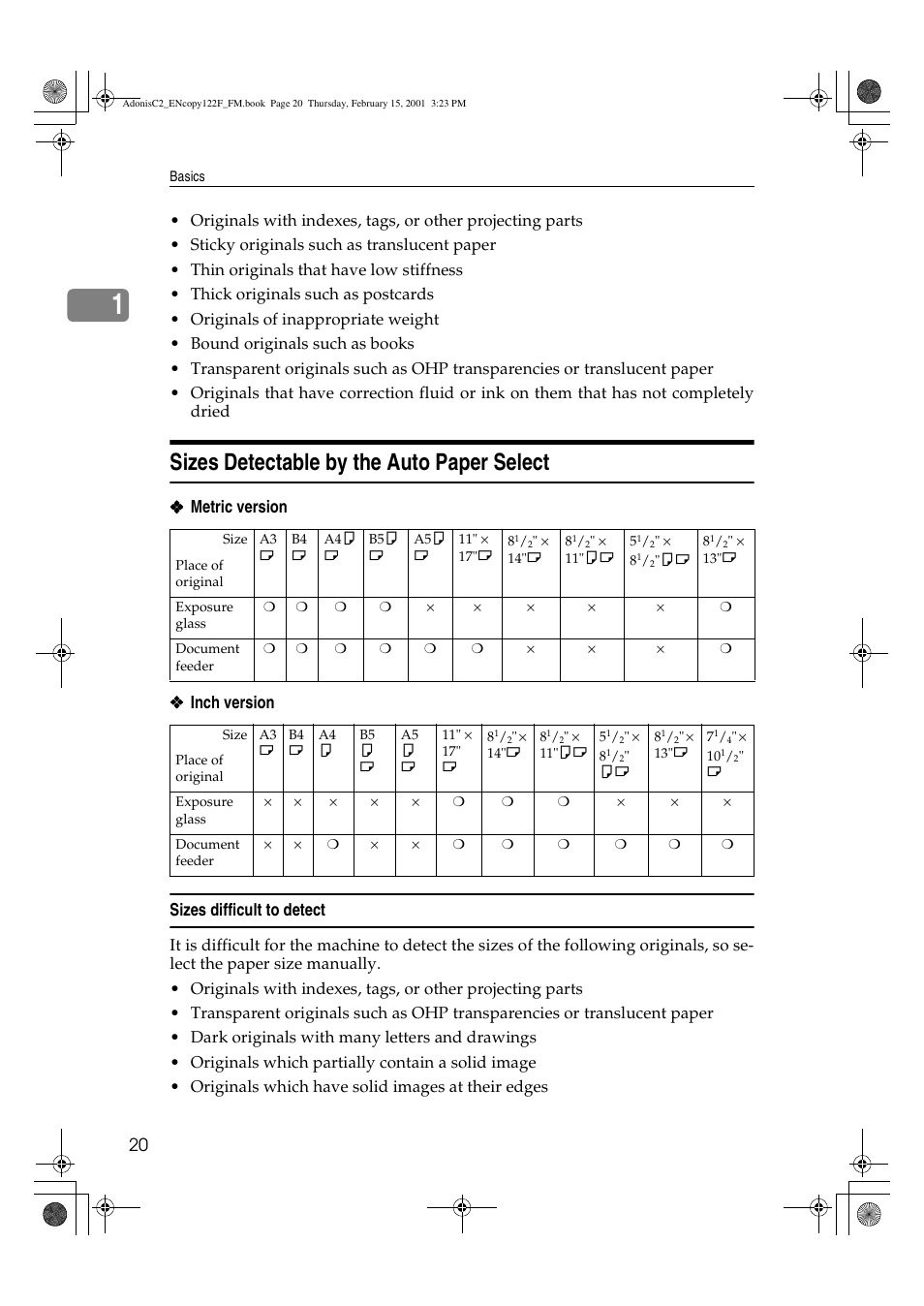 Sizes detectable by the auto paper select | Savin 4502/4502p User Manual | Page 33 / 89
