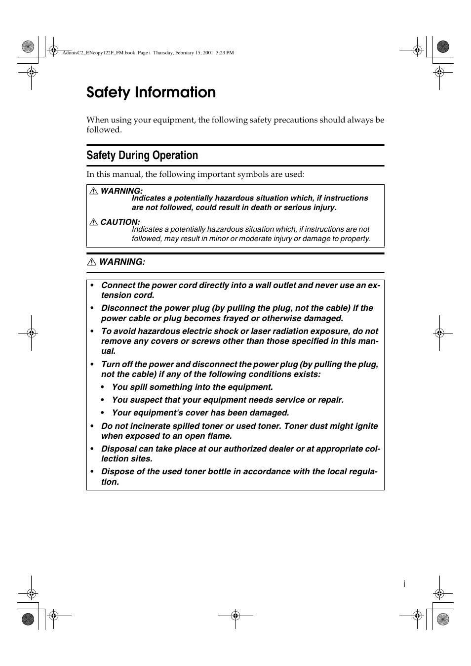 Safety information, Safety during operation | Savin 4502/4502p User Manual | Page 4 / 89